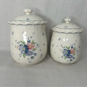 Vintage Floral Ceramic Canisters (2) Cottage Core, Country, Bed & Breakfast 6/7”